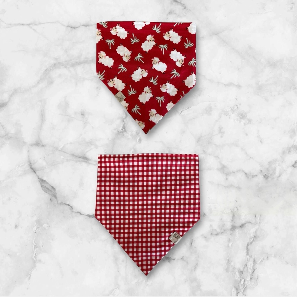 DOG Bandana - Lamby & Red White Gingham (Reversible) - Size L Large